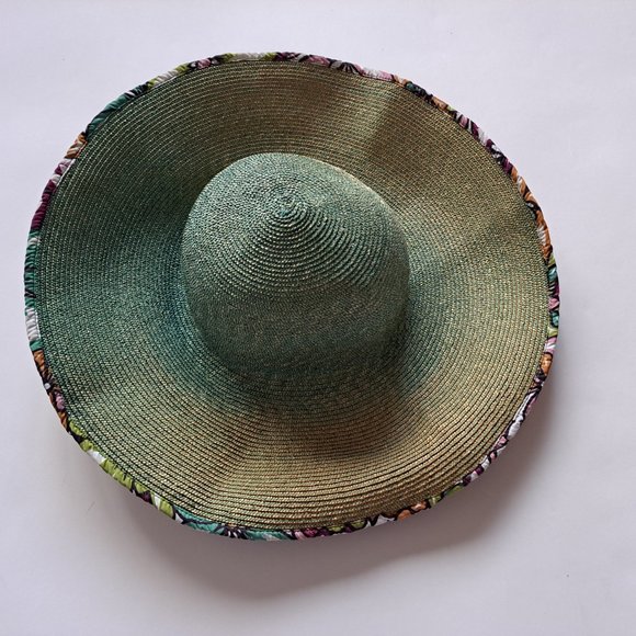 Pianurastudio Women\'s Summer Green Blue Floral Beach Straw Hat main image 7